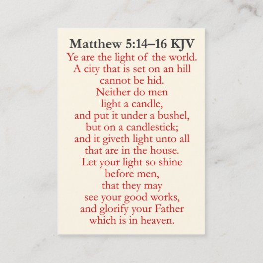 Matteüs 5:14-16 KJV Kaarten - Laat je licht schijn Visitekaartje (Achterkant)