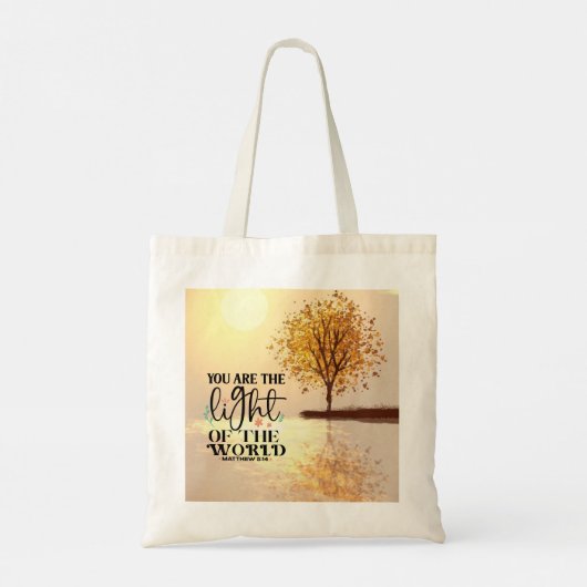 Matteüs 5:14 U bent het Licht van de Wereldbijbel Tote Bag (Achterkant)