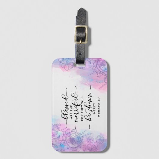 Matteüs 5:7 Gezegend zijn de barmhartige Bijbelver Bagagelabel (Voorkant (verticaal))