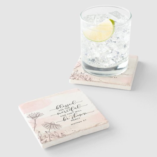 Matteüs 5:7 Gezegend zijn de barmhartige Bijbelver Stenen Onderzetter (Zijkant)