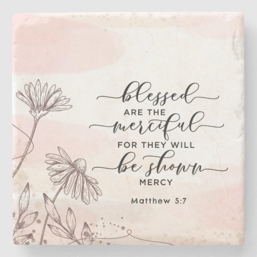 Matteüs 5:7 Gezegend zijn de barmhartige Bijbelver Stenen Onderzetter (Voorkant)