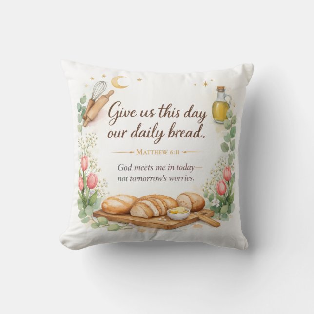 Matteüs 6:11, Messiaanse Joodse Decor, Bijbelvers Kussen (Voorkant)