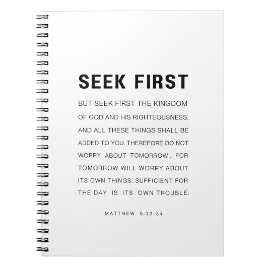Matteüs 6:33-34 Zoek eerst het Koninkrijk van God Notitieboek (Voorkant)