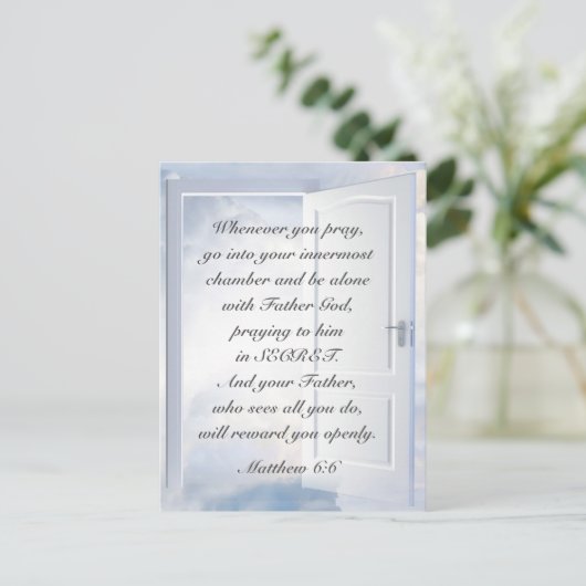 Matteüs 6:6 Wanneer u bidt Christelijke Bijbelvers Briefkaart (Staand voorkant)