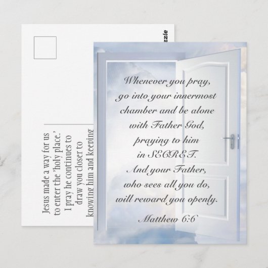 Matteüs 6:6 Wanneer u bidt Christelijke Bijbelvers Briefkaart (Voorkant / Achterkant)
