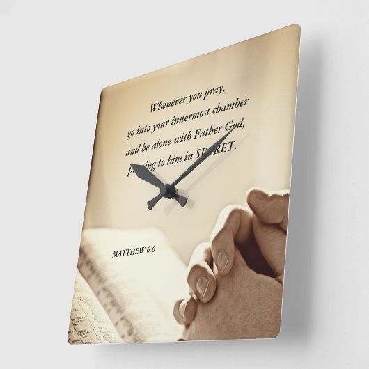 Matteüs 6:6 Wanneer u bidt Christelijke Bijbelvers Vierkante Klok (Hoek)