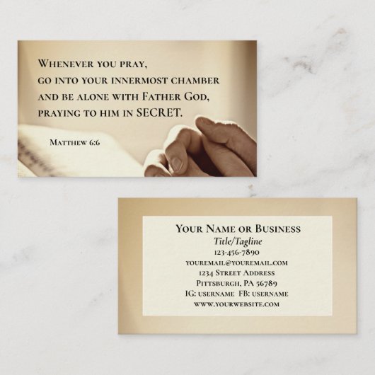 Matteüs 6:6 Wanneer u bidt Christelijke Bijbelvers Visitekaartje (Voorkant / Achterkant)