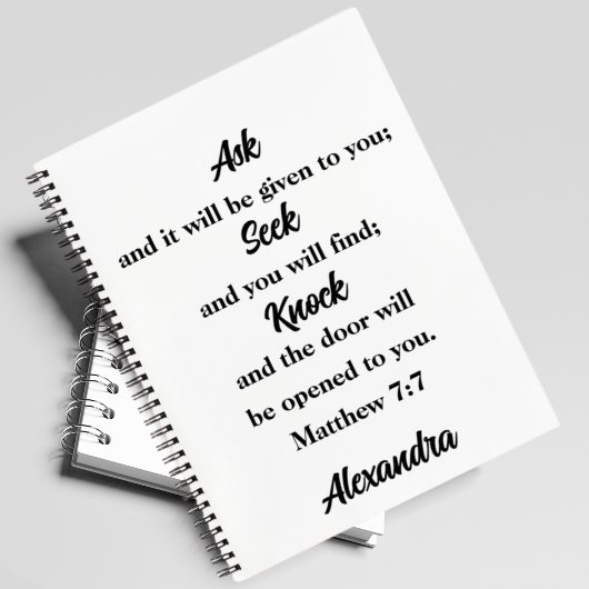 Matteüs 7:7 Bijbelvers Aangepaste naam Gebedsdagbo Notitieboek