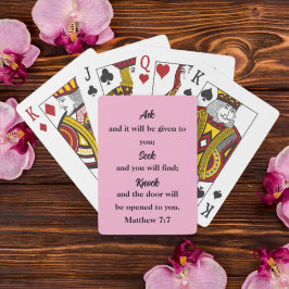 Matteüs 7:7 Bijbelvers Vraag Zoekt Klop Roze Pokerkaarten
