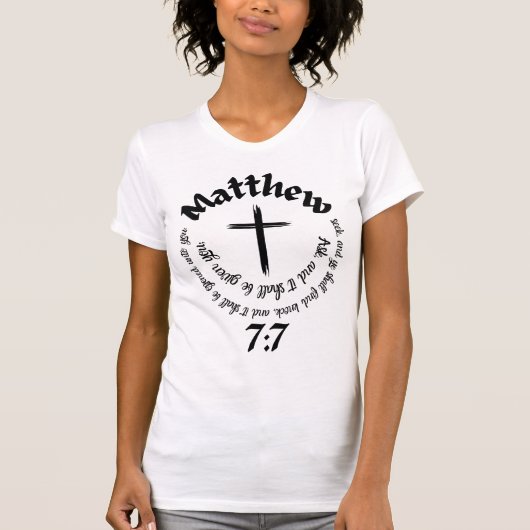 Matteüs 7:7 Circulaire bijbeltekst en het middelst T-shirt (Voorkant)