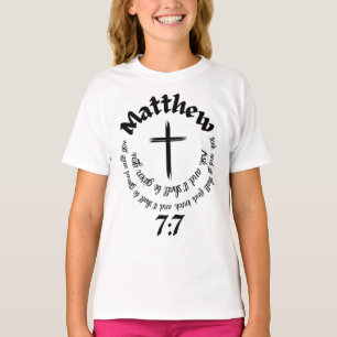 Matteüs 7:7 Circulaire bijbeltekst en het middelst T-shirt
