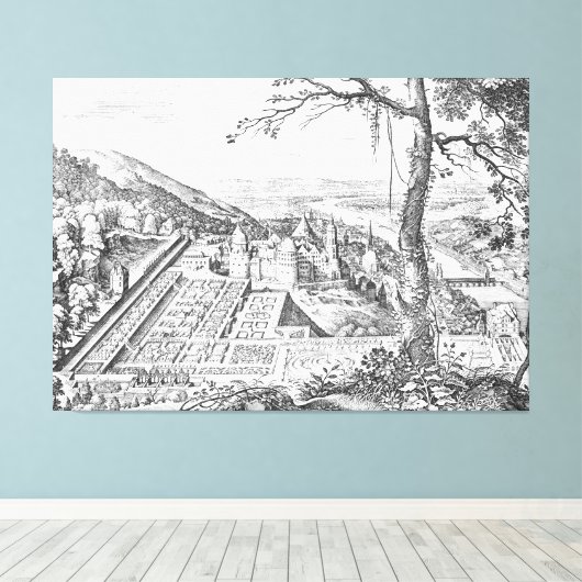 Matthäus Merian: Heidelberg - Hortus Palatinus Canvas Afdruk (Insitu (Houten vloer))