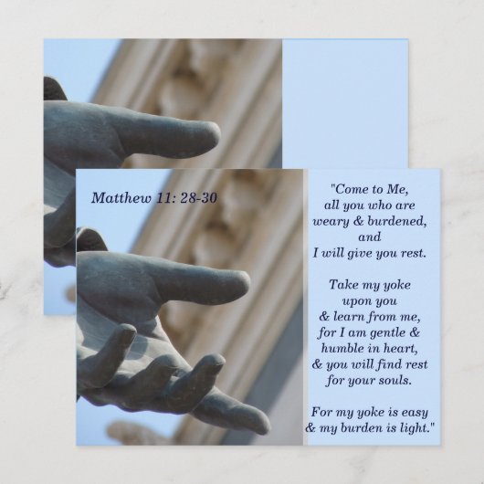 Mattheüs 11 28 30 Schriftgedeelte Geheugen Kaart (Voorkant / Achterkant)