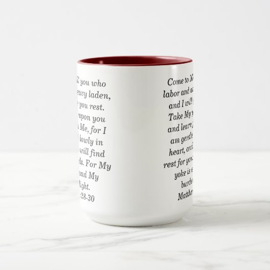 Mattheüs 11:28 Aangepaste Schrift Two-Tone Koffie  Mok (Midden)