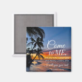 Mattheüs 11:28 Bijbelvers Palmbomen zonsondergang Magneet (Voorkant / Achterkant)