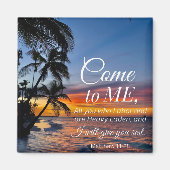 Mattheüs 11:28 Bijbelvers Palmbomen zonsondergang Magneet (Voorkant)