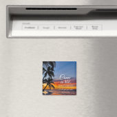 Mattheüs 11:28 Bijbelvers Palmbomen zonsondergang Magneet (Insitu (Vaatwasser))