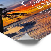 Mattheüs 11:28 Bijbelvers Palmbomen zonsondergang Poster (Hoek)