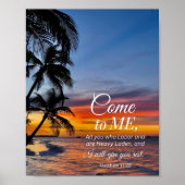 Mattheüs 11:28 Bijbelvers Palmbomen zonsondergang Poster (Voorkant)