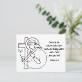 Mattheüs 11:28 Gij allen, die de Schrift bewerkt Briefkaart (Staand voorkant)