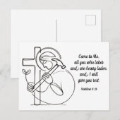 Mattheüs 11:28 Gij allen, die de Schrift bewerkt Briefkaart (Voorkant / Achterkant)