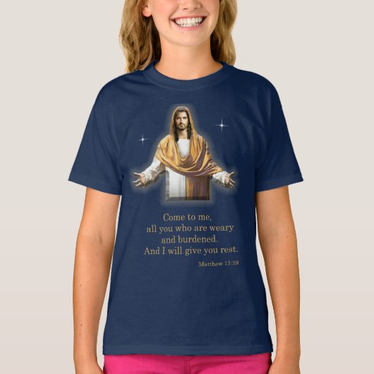 Mattheüs 11:28 t-shirt (Voorkant)