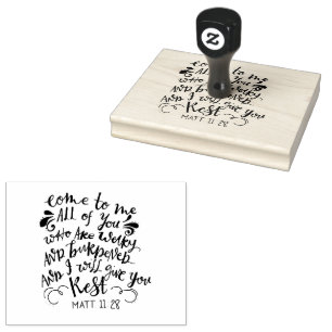 Mattheus 11:28 Typografie Bijbelvers voor Christen Rubberstempel