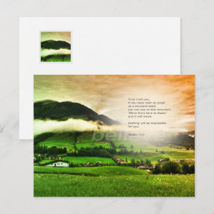 Mattheus 17:20 Bergen verzetten bijbelvers zonsond Briefkaart
