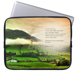 Mattheus 17:20 Bergen verzetten bijbelvers zonsond Laptop Sleeve