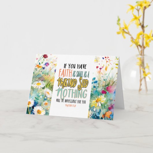 Mattheüs 17:20 Geloof als mosterdzaadbijbelvers Kaart (Gele Bloem)