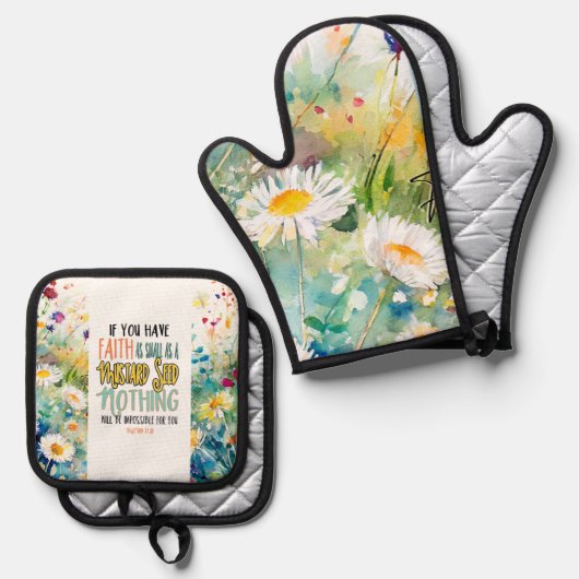 Mattheüs 17:20 Geloof als mosterdzaadbijbelvers Ovenwant & Pannenlap Set (Voorkant / Achterkant)