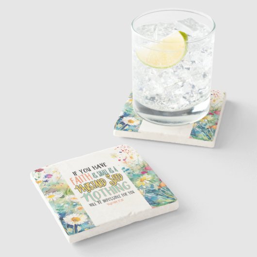 Mattheüs 17:20 Geloof als mosterdzaadbijbelvers Stenen Onderzetter (Zijkant)