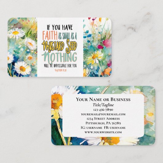 Mattheüs 17:20 Geloof als mosterdzaadbijbelvers Visitekaartje (Voorkant / Achterkant)