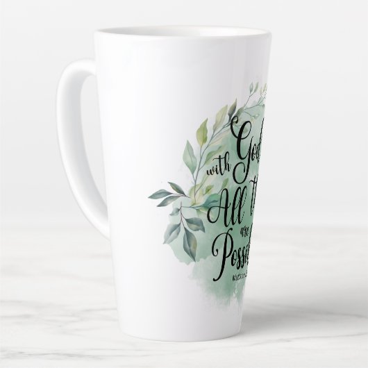 Mattheüs 19:26 Bij God alle dingen mogelijk blad Latte Mok (Linkerhoek)