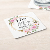 Mattheüs 19:26 Mogelijk met God Roze Bloemen Kartonnen Onderzetters (Schuin)