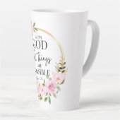 Mattheüs 19:26 Mogelijk met God Roze Bloemen Latte Mok (Rechterhoek)
