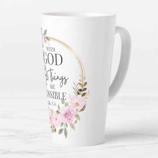 Mattheüs 19:26 Mogelijk met God Roze Bloemen Latte Mok (Rechterhoek)