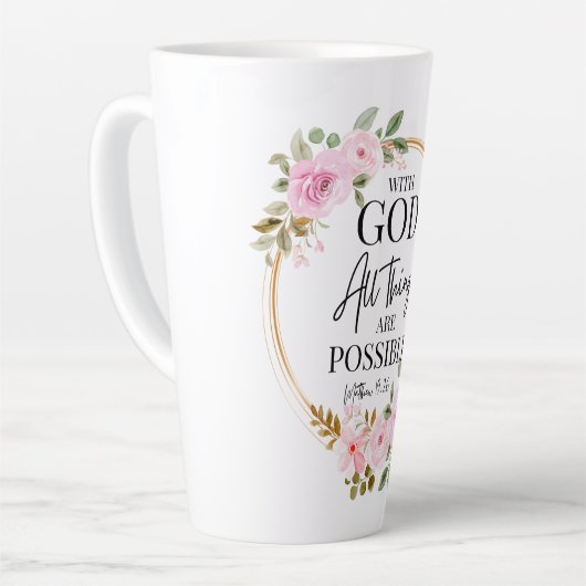 Mattheüs 19:26 Mogelijk met God Roze Bloemen Latte Mok (Linkerhoek)