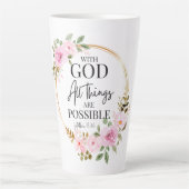 Mattheüs 19:26 Mogelijk met God Roze Bloemen Latte Mok (Voorkant)