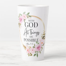 Mattheüs 19:26 Mogelijk met God Roze Bloemen Latte Mok