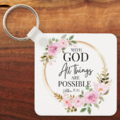 Mattheüs 19:26 Mogelijk met God Roze Bloemen Sleutelhanger (Voorkant)