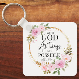 Mattheüs 19:26 Mogelijk met God Roze Bloemen Sleutelhanger