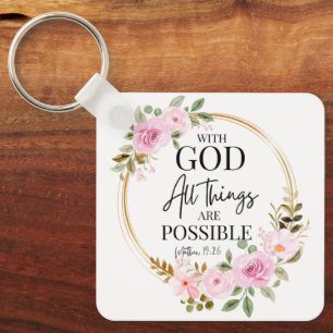 Mattheüs 19:26 Mogelijk met God Roze Bloemen Sleutelhanger