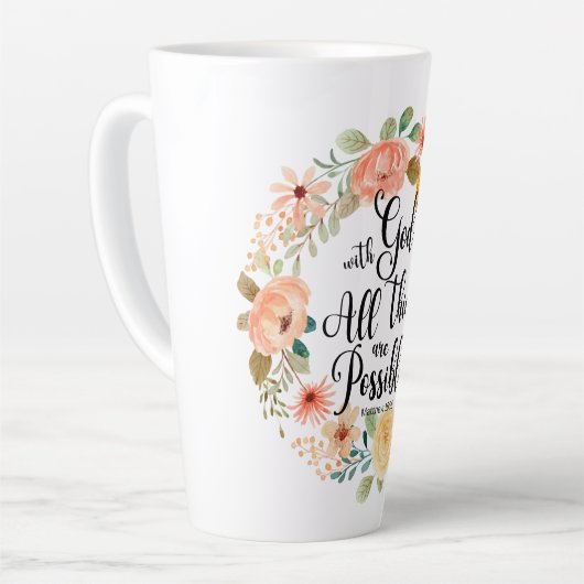 Mattheüs 19:26 Mogelijk met God Schriftbloem Latte Mok (Linkerhoek)