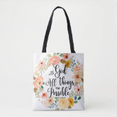 Mattheüs 19:26 Mogelijk met God Schriftbloem Tote Bag (Voorkant)