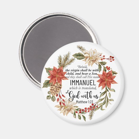 Mattheüs 1:23 Immanuël God met ons Kerstmis Bloeme Magneet (Voorkant / Achterkant)