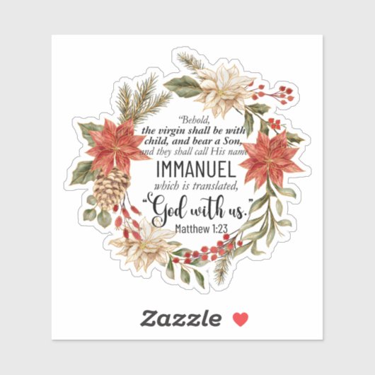 Mattheüs 1:23 Immanuël God met ons Kerstmis Bloeme Sticker (Vel)