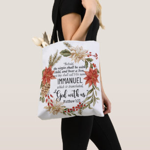 Mattheüs 1:23 Immanuël God met ons Kerstmis Bloeme Tote Bag