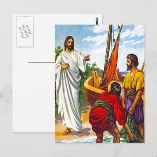 Mattheüs 4:18-22 Jezus roept vissers op 2p Briefkaart (Voorkant / Achterkant)