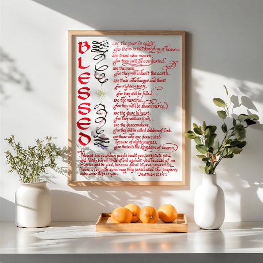 Mattheüs 5 3 12 Gezegend Christelijk Bijbelvers Poster